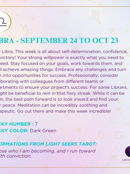 A weekly prediction for Libra about self-determination, confidence, and victory. This reading encourages you to embrace challenges and turn them into opportunities for success.