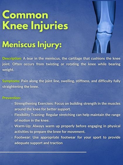 A meniscus tear can be a painful and limiting injury. This infographic outlines the causes and symptoms, along with preventative measures like strengthening, flexibility training, and proper warm-ups.