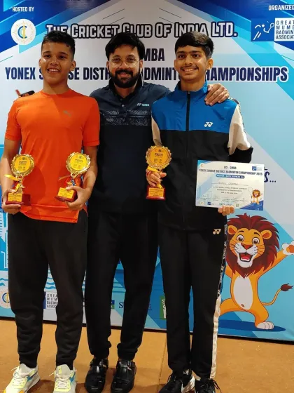 I am pictured here with doubles partners Anmol Sharma and Vikrant Negi, who won the BD U17 title at the CCI GMBA District Championship. Their coordination on the court was flawless.