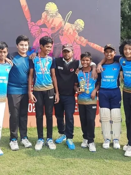 The Croire CC (A) team celebrating after booking their place in the final of the Croire Youth Cup.