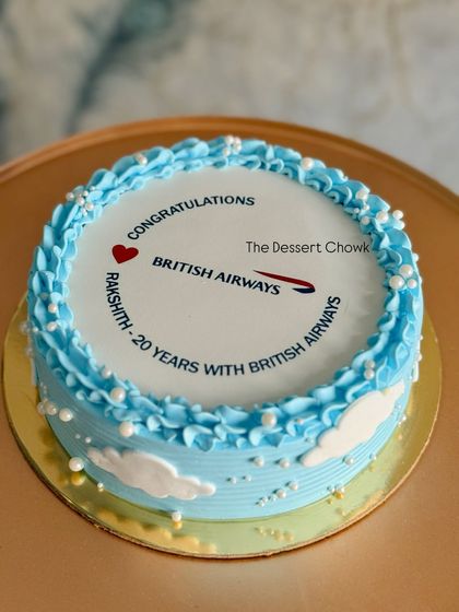 A corporate cake celebrating 20 years of service with British Airways. I can create cakes with any company logo for farewells, anniversaries, or corporate events.