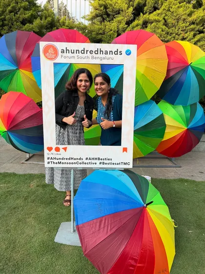 Two thumbs up for a day well spent. Visitors enjoying the lively and colourful atmosphere at our photo booth during The Monsoon Collective.