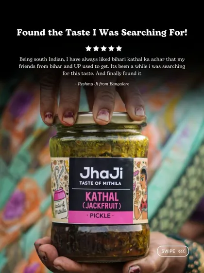 A series of customer reviews for our Kathal ka Achar, with people from Bangalore to Gujarat praising its perfect, mom-made taste.