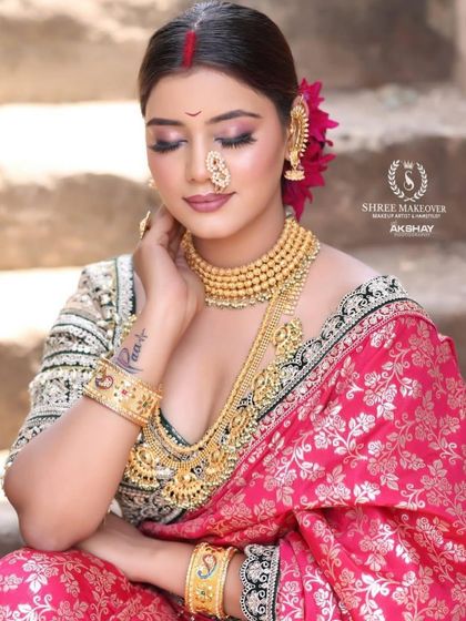 A beautiful close-up of the model, capturing the essence of a traditional Maharashtrian look.