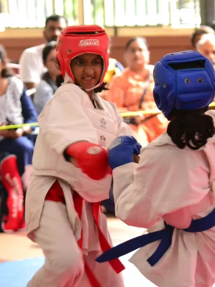 Watching my students apply their skills in a controlled sparring match is always a proud moment. Here, two young karatekas demonstrate focus and technique, building confidence and respect for each other in the process.