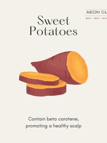 Foods for hair growth: Sweet potatoes contain beta-carotene, which the body converts to vitamin A, helping to promote a healthy scalp.