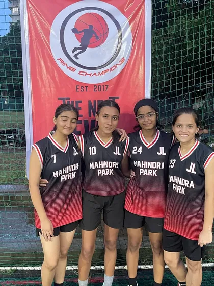 Another skilled girls' team posing before their match. Our tournaments bring together players from different parks and communities across Mumbai.