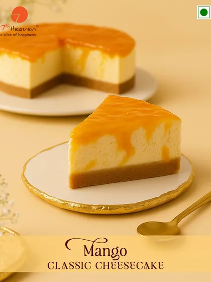 Indulge in the richness of our Mango Classic Cheesecake. This dessert offers a perfect blend of creamy, classic cheesecake and a luscious, sweet mango topping.