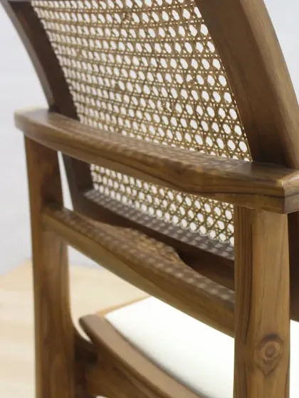 A close-up of the joinery and cane work on one of my custom chairs. I believe the love for real, hand-woven cane will never fade. It's a timeless material that adds texture and lightness to any design.