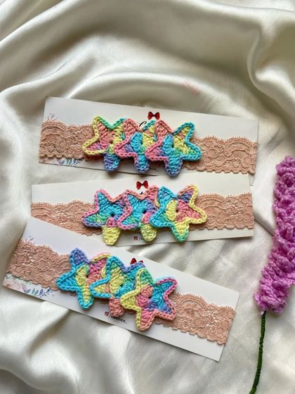 Chasing rainbows one stitch at a time. Here are some of our pastel star newborn headbands, made with so much happiness.