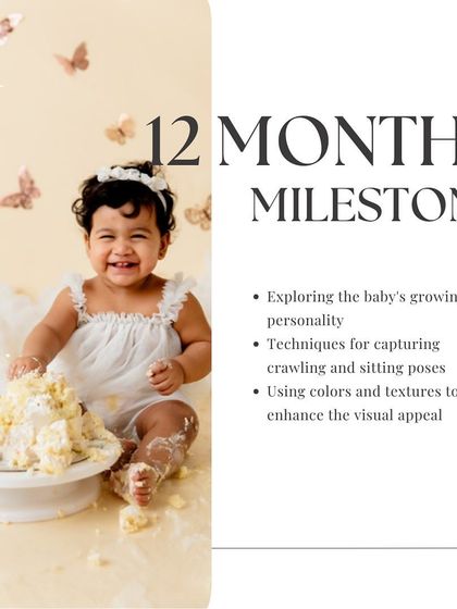 A 12-month cake smash photo, highlighting techniques for capturing this fun milestone.