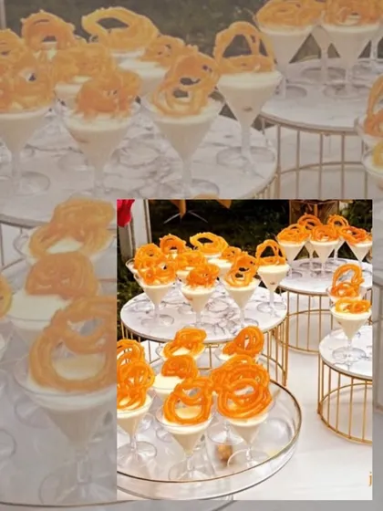 Here's how I give tradition a delicious twist. These are my popular jalebi-rabri desserts, served individually in elegant martini glasses for a modern take on a festive classic, perfect for weddings or Diwali parties.