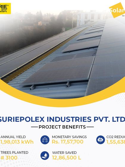 This 155 KWp solar PV plant at Surie Polex in Haryana is another milestone project. It is engineered to be simple to handle and maintain, providing annual savings of over ₹17.5 lakhs.