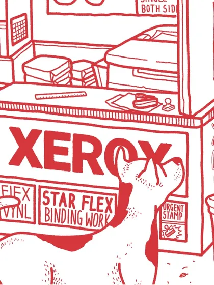 A detail shot of the stray dog, a common and beloved sight on the streets of Mumbai, looking up at the Xerox sign. I love adding these small, authentic touches to my work.