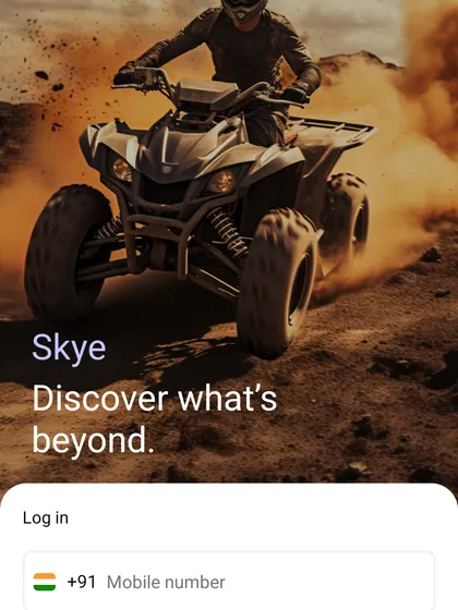 a clean, modern login screen for the 'skye' app. i designed this to be the first step in a smooth and inviting user journey, focusing on a strong visual hook and simple mobile number authentication.