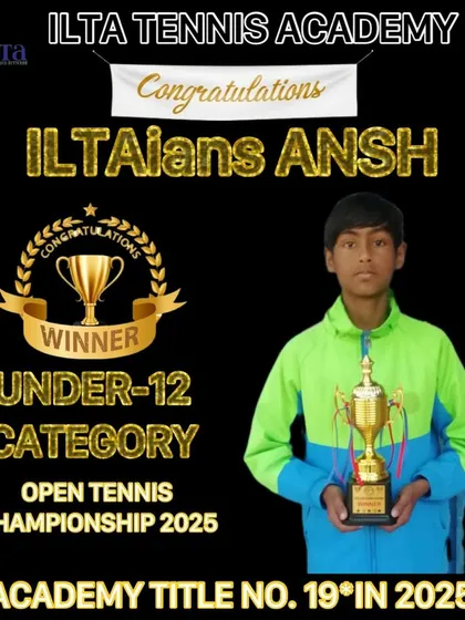 Congratulations to ILTAian Ansh for winning the Under-12 category at the Open Tennis Championship. This was the 19th title for our academy in 2025.