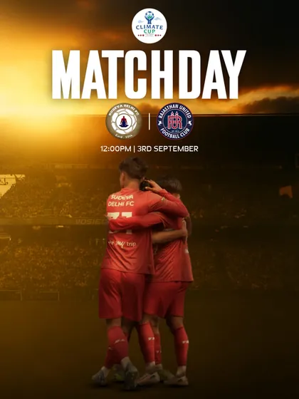 Match day graphic for our Climate Cup game against Rajasthan United. The energy is high as our boys prepare for this important clash.
