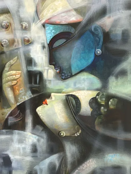 A beautiful acrylic painting of Krishna created for the festival of Holi, with soft, blended colors.