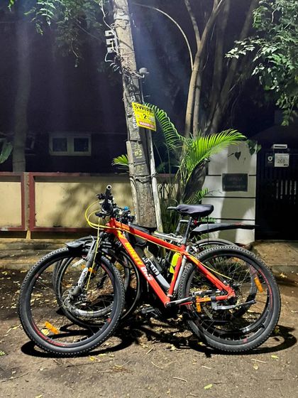Our first-ever community cycle stack. This photo of three bikes marks the moment our duo became a trio, and a real community was born.