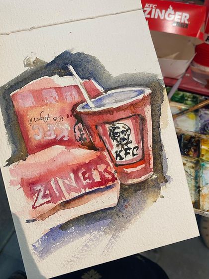 Another shot of the KFC watercolor sketch. I love capturing these little moments of indulgence, finding art in a simple fast food meal.