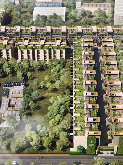 We use 3D bird's-eye views to communicate the full scope and vision of large-scale masterplans. This aerial rendering of a residential complex shows the entire layout, green spaces, and building arrangement, giving developers and buyers a clear understanding of the community's design.
