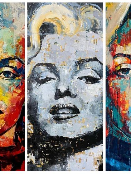 A triptych showing three of my Marilyn Monroe interpretations side-by-side. It highlights how I can explore the same subject in different color palettes and moods, from vibrant and sunny to classic monochrome.