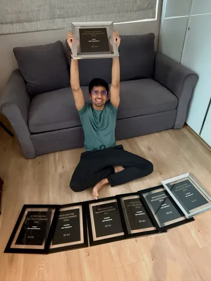 All smiles with my seven WeddingSutra awards. This collection represents years of dedication to being the best wedding DJ I can be.