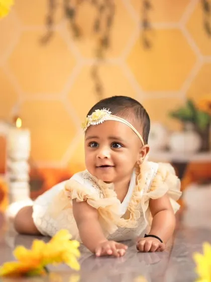 Capturing a milestone moment as this little one practices crawling. Our sunflower set provides a beautiful and engaging environment for babies on the move.