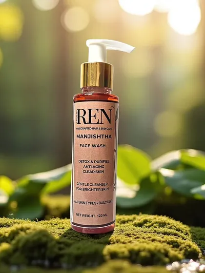 This is my Manjistha Face Wash, a gentle cleanser I created for clear, brighter skin. Using the wisdom of Ayurveda, it harnesses the power of Manjistha, a wonder herb known to detoxify, purify, and help with blemishes and uneven skin tone.