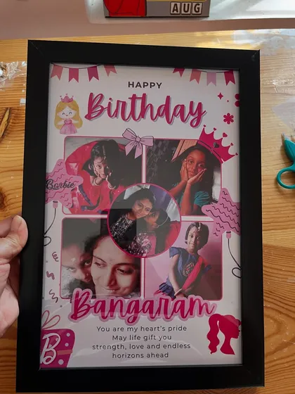 Sometimes, a single frame says it all. We designed this personalized "Happy Birthday" photo frame collage with a fun Barbie theme for a little princess, combining multiple photos into one beautiful keepsake.