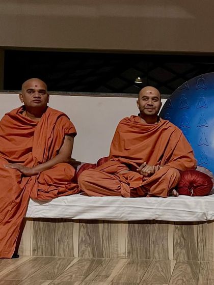 Two revered Swamijis from the Swaminarayan tradition finding a moment of stillness at our retreat. Their trust in our care is our greatest honor.