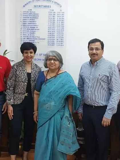 A proud moment meeting the Secretary of Sports, Ms. Sujata Chaturvedi, to discuss standardization in the fitness industry.