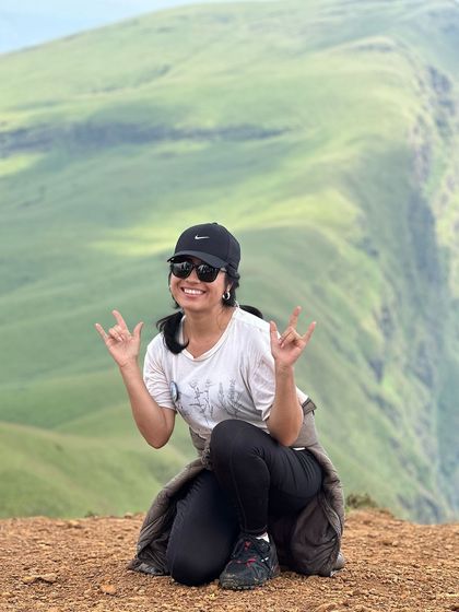 Another rock-on sign from a happy trekker at Netravathi Peak. The energy is always high here.