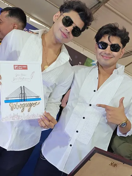 The popular 'SoBo Guys' with their custom illustration featuring Mumbai's iconic Bandra-Worli Sea Link. It was fun creating pieces that reflected the city's landmarks.