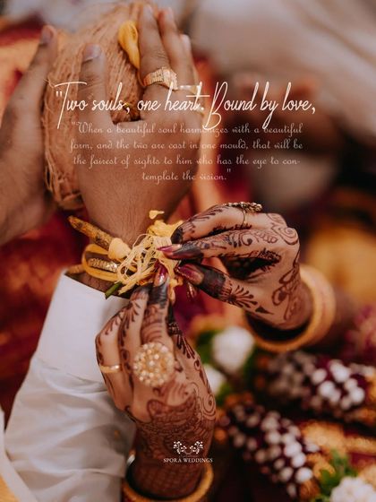 A close-up on the couple's hands during a ritual, showcasing the intricate henna and the symbolism of their union.