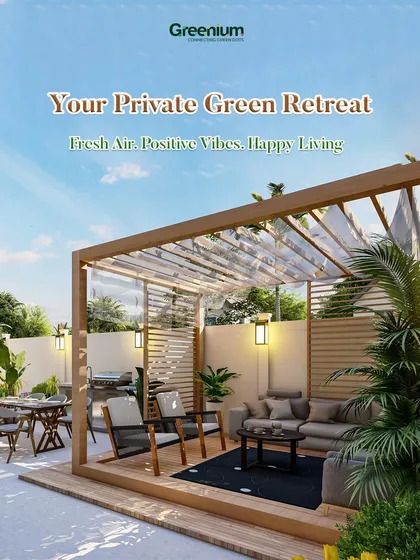 I can help you create your own private green retreat. This design concept shows a stylish pergola with a clear roof, comfortable lounge seating, and surrounding greenery, perfect for enjoying fresh air and positive vibes.
