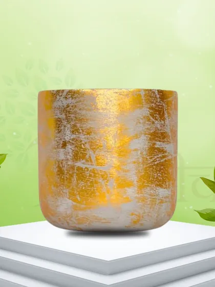 Here is the larger 8-inch version of my foiling terracotta pot. The expansive gold-leaf effect makes it a magnificent home for larger indoor plants, turning them into a decorative focal point.
