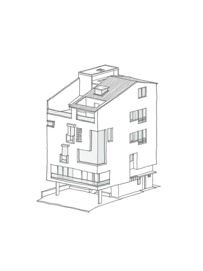 A duplicate of the isometric sketch, showcasing the conceptual development of this modern, multi-story home.
