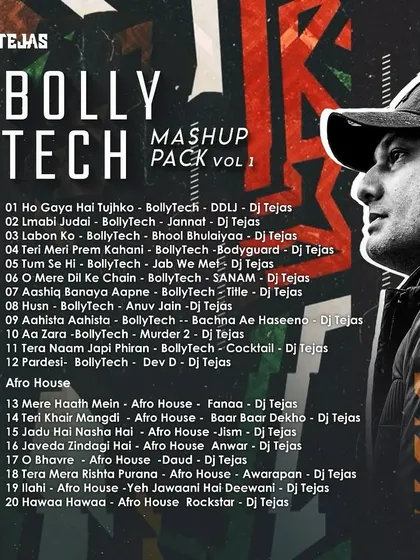 The official tracklist for my 'Bollytech Mashup Pack Vol 1'. This collection features 20 exclusive tracks, blending Bollywood hits with Bollytech and Afro House rhythms for a unique club sound.