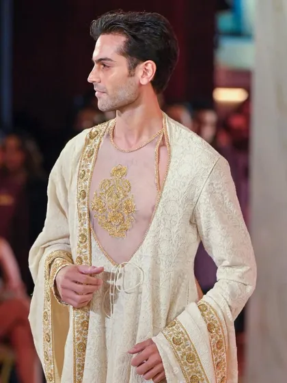 A side profile of the grooming work for the Jio World Plaza launch. The skin is perfected and shine-free, which is crucial for runway and photography.