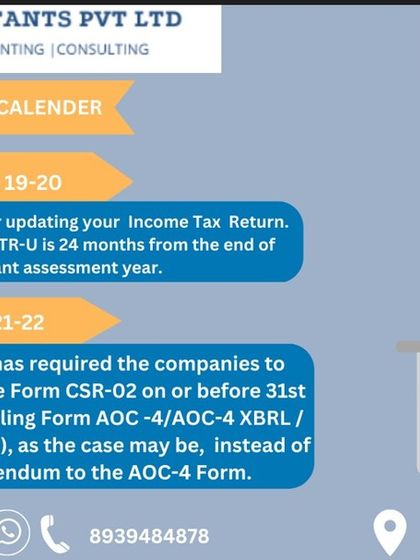 This weekly calendar reminds taxpayers about the deadline for filing ITR-U for FY 19-20. The time limit for filing an updated return is 24 months from the end of the relevant assessment year.