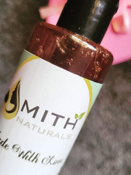 A bottle of my Manjistha Fairness Facewash. It's a mild and gentle cleanser that washes off grime while healing damaged skin tissue and clearing dark spots, leaving your skin soft and smooth.