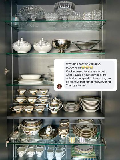 This client's feedback that cooking is now therapeutic instead of stressful is why we do what we do. An organized crockery cabinet like this, where everything has its place, changes everything.