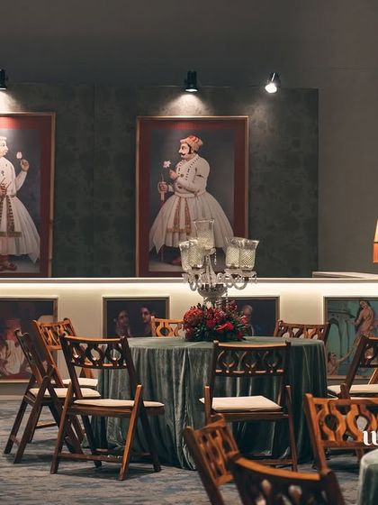 A full view of the bar and seating area, showing how the space is designed for both celebration and conversation. The art is integrated seamlessly into the event's flow.