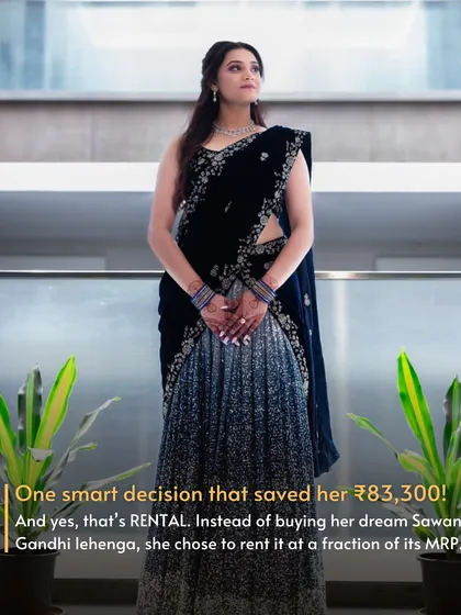 Here’s a look that’s both stunning and smart. This beautiful bride saved over ₹83,000 by choosing to rent her dream Sawan Gandhi lehenga. She got the designer look for her special day without the designer splurge, proving that modern brides are rewriting the rules.