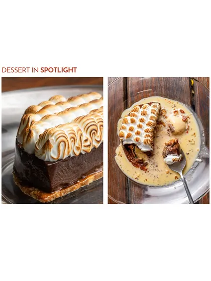 My Hazelnut Chocolate dessert in the spotlight. You can see the beautiful torched meringue before it's served, and the delicious aftermath of the first spoonful.