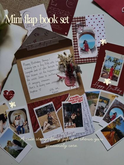 A mini flap book set is a cute, storytelling gift that shows you genuinely care. It includes a main card with a handwritten note and several smaller photo cards to capture different memories.