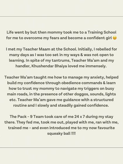 Piku's letter continues, describing how she learned to trust her mommy and manage her anxiety.
