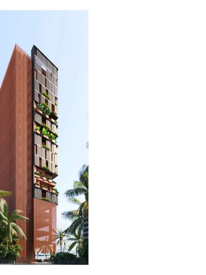 A rendering of a vertical home in Bombay, a city where we are fortunate to have commissions to make a change in the right direction.