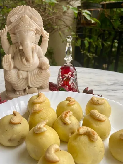 Sweets are at the heart of our festivals. Here are my homemade besan ladoos, prepared as an offering for Ganesh Chaturthi. Making traditional mithai for celebrations is a tradition I hold dear, bringing a taste of home to your family's special moments.